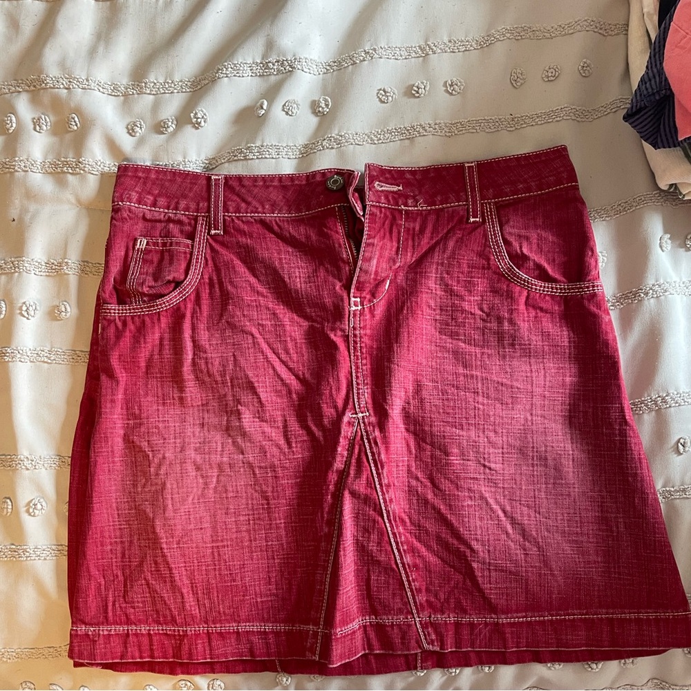 red jean skirt